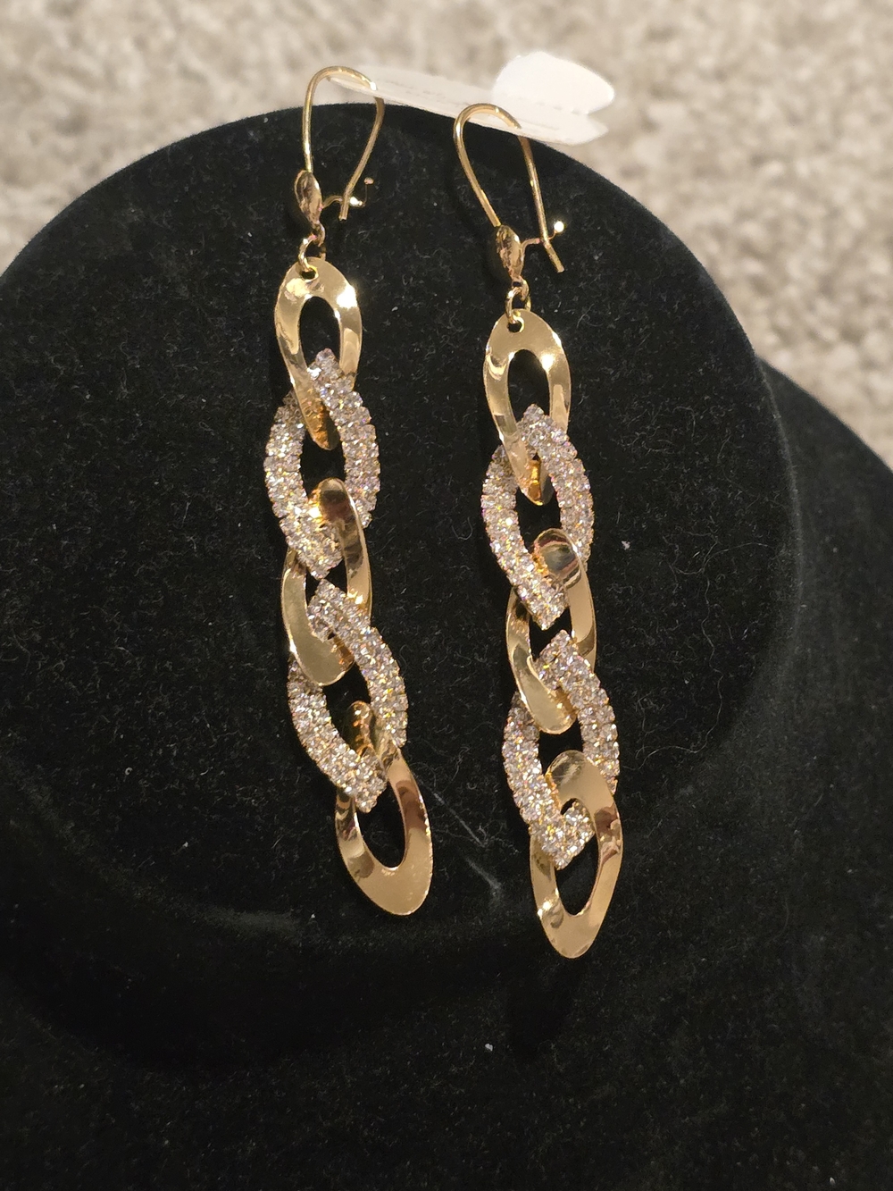 22kgp Dubai Jewelry Gold Linked Crystal Drop Earrings - Women Jewelry